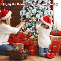 Costway 5ft/6ft/7ft Snow Flocked Hinged Artificial Slim Christmas Tree with Pine Needles -Christmas Trees Sales Store unnamed file 2438