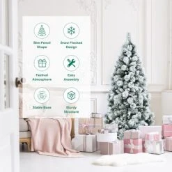 Costway 5ft/6ft/7ft Snow Flocked Hinged Artificial Slim Christmas Tree with Pine Needles -Christmas Trees Sales Store unnamed file 2441