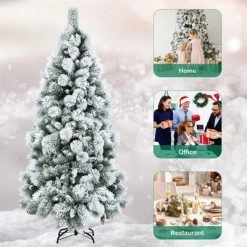Costway 5ft/6ft/7ft Snow Flocked Hinged Artificial Slim Christmas Tree with Pine Needles -Christmas Trees Sales Store unnamed file 2442