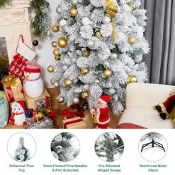 Costway 5ft/6ft/7ft Snow Flocked Hinged Artificial Slim Christmas Tree with Pine Needles -Christmas Trees Sales Store unnamed file 2443