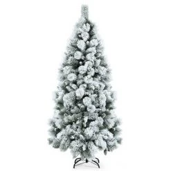 Costway 5ft/6ft/7ft Snow Flocked Hinged Artificial Slim Christmas Tree with Pine Needles -Christmas Trees Sales Store unnamed file 2446