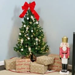 Sunnydaze Decor Sunnydaze Indoor Pre-Lit Faux Tannenbaum Slim Holiday Christmas Evergreen Tree with Hinged Branches and Warm White Lights - 4' - Green -Christmas Trees Sales Store unnamed file 245