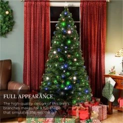 Best Choice Products 7ft Pre-Lit Fiber Optic Artificial Christmas Pine Tree w/ 280 Lights, 8 Sequences, Stand