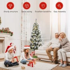 Costway 5FT Pre-Lit Hinged Christmas Tree Snow Flocked w/9 Modes Remote Control Lights -Christmas Trees Sales Store unnamed file 2476