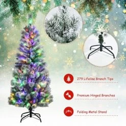 Costway 5FT Pre-Lit Hinged Christmas Tree Snow Flocked w/9 Modes Remote Control Lights -Christmas Trees Sales Store unnamed file 2480