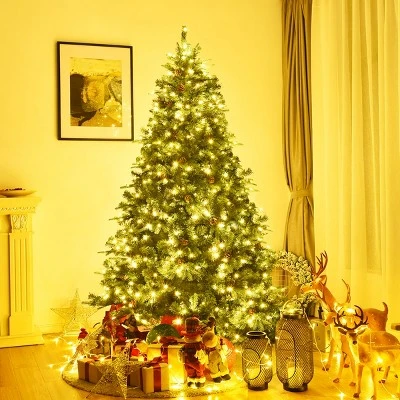 Costway 7Ft/7.5FT/8FT Pre-Lit Christmas Tree Hinged 460/540/600 Lightss 1 Costway 7Ft/7.5FT/8FT Pre-Lit Christmas Tree Hinged 460/540/600 Lightss