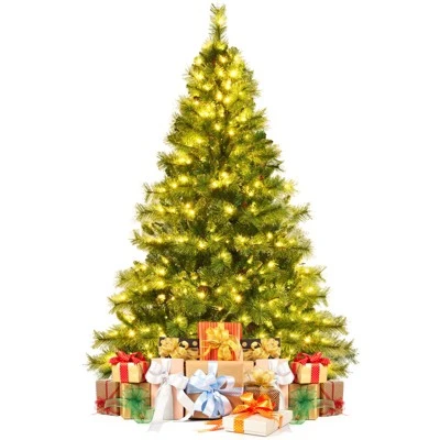 Tangkula Realistic Christmas Hinged Tree W/ LED Lights 6FT Pre-Lit Artificial Xmas Tree W/ PVC Branch Tips 1 Tangkula Realistic Christmas Hinged Tree W/ LED Lights 6FT Pre-Lit Artificial Xmas Tree W/ PVC Branch Tips