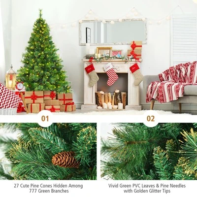 Tangkula Realistic Christmas Hinged Tree W/ LED Lights 6FT Pre-Lit Artificial Xmas Tree W/ PVC Branch Tips 2 Tangkula Realistic Christmas Hinged Tree W/ LED Lights 6FT Pre-Lit Artificial Xmas Tree W/ PVC Branch Tips - Image 2