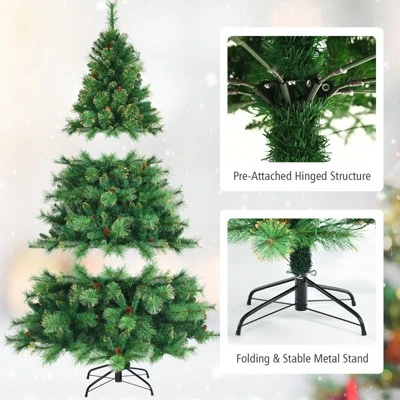 Tangkula Realistic Christmas Hinged Tree W/ LED Lights 6FT Pre-Lit Artificial Xmas Tree W/ PVC Branch Tips 3 Tangkula Realistic Christmas Hinged Tree W/ LED Lights 6FT Pre-Lit Artificial Xmas Tree W/ PVC Branch Tips - Image 3