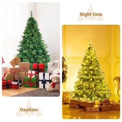 Tangkula Realistic Christmas Hinged Tree W/ LED Lights 6FT Pre-Lit Artificial Xmas Tree W/ PVC Branch Tips 4 Tangkula Realistic Christmas Hinged Tree W/ LED Lights 6FT Pre-Lit Artificial Xmas Tree W/ PVC Branch Tips - Image 4