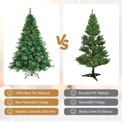 Tangkula Realistic Christmas Hinged Tree W/ LED Lights 6FT Pre-Lit Artificial Xmas Tree W/ PVC Branch Tips 5 Tangkula Realistic Christmas Hinged Tree W/ LED Lights 6FT Pre-Lit Artificial Xmas Tree W/ PVC Branch Tips - Image 5