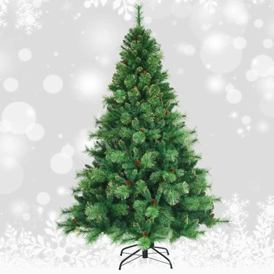 Tangkula Realistic Christmas Hinged Tree W/ LED Lights 6FT Pre-Lit Artificial Xmas Tree W/ PVC Branch Tips 10 Tangkula Realistic Christmas Hinged Tree W/ LED Lights 6FT Pre-Lit Artificial Xmas Tree W/ PVC Branch Tips - Image 10