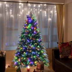 Costway 6ft Pre-Lit Snowy Christmas Hinged Tree 11 Flash Modes w/ 350 Multi-Color Lights -Christmas Trees Sales Store unnamed file 2506