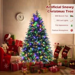 Costway 6ft Pre-Lit Snowy Christmas Hinged Tree 11 Flash Modes w/ 350 Multi-Color Lights -Christmas Trees Sales Store unnamed file 2507