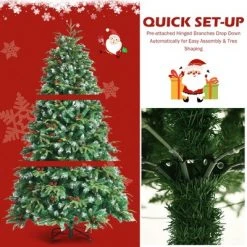 Costway 6ft Pre-Lit Snowy Christmas Hinged Tree 11 Flash Modes w/ 350 Multi-Color Lights -Christmas Trees Sales Store unnamed file 2511