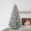 Home Heritage Cascade Quick Set 7 Ft Flocked Prelit Artificial Christmas Tree w/ 450 White & Color LED Lights, 923 PVC Foliage Tips, and Metal Stand