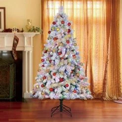 Home Heritage Cascade Quick Set 7 Ft Flocked Prelit Artificial Christmas Tree w/ 450 White & Color LED Lights, 923 PVC Foliage Tips, and Metal Stand -Christmas Trees Sales Store unnamed file 2532