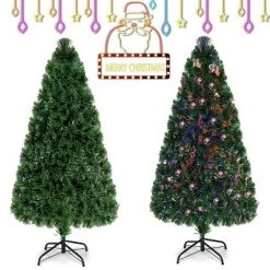 Costway Pre-Lit Fiber Optic Artificial PVC Christmas Tree Metal 5Ft -Christmas Trees Sales Store unnamed file 2556