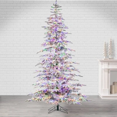 7.5ft Sterling Tree Company Full Flocked Mountain LED Pre-Lit Pine Artificial Christmas Tree 1 7.5ft Sterling Tree Company Full Flocked Mountain LED Pre-Lit Pine Artificial Christmas Tree