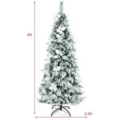 Costway 5ft/6ft/7ft/8ft Pre-lit Snow Flocked Christmas Tree w/ Berries & Poinsettia Flowers -Christmas Trees Sales Store unnamed file 2562