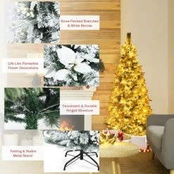 Costway 5ft/6ft/7ft/8ft Pre-lit Snow Flocked Christmas Tree w/ Berries & Poinsettia Flowers -Christmas Trees Sales Store unnamed file 2567