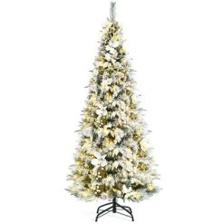 Costway 5ft/6ft/7ft/8ft Pre-lit Snow Flocked Christmas Tree w/ Berries & Poinsettia Flowers -Christmas Trees Sales Store unnamed file 2569