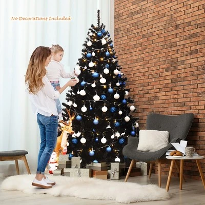 Costway 7.5Ft or 6Ft Hinged Artificial Halloween Christmas Tree Full Tree with Metal Stand Black 2 Costway 7.5Ft or 6Ft Hinged Artificial Halloween Christmas Tree Full Tree with Metal Stand Black - Image 2