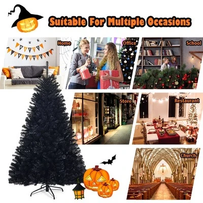 Costway 7.5Ft or 6Ft Hinged Artificial Halloween Christmas Tree Full Tree with Metal Stand Black 4 Costway 7.5Ft or 6Ft Hinged Artificial Halloween Christmas Tree Full Tree with Metal Stand Black - Image 4