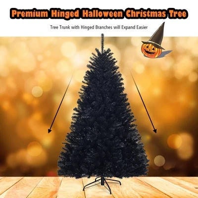 Costway 7.5Ft or 6Ft Hinged Artificial Halloween Christmas Tree Full Tree with Metal Stand Black 6 Costway 7.5Ft or 6Ft Hinged Artificial Halloween Christmas Tree Full Tree with Metal Stand Black - Image 6