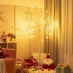 Costway 6ft Pre-lit White Twig Birch Tree for Christmas Holiday w/96 LED Lights