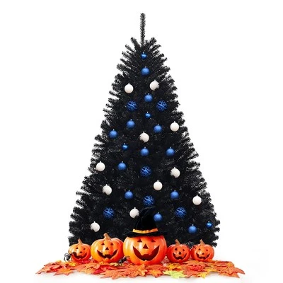 Costway 7.5Ft or 6Ft Hinged Artificial Halloween Christmas Tree Full Tree with Metal Stand Black 9 Costway 7.5Ft or 6Ft Hinged Artificial Halloween Christmas Tree Full Tree with Metal Stand Black - Image 9