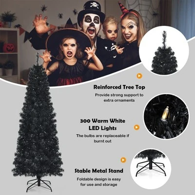 Costway 6ft Pre-lit PVC Christmas Halloween Pencil Tree Black w/ 300 LED Lights 7 Costway 6ft Pre-lit PVC Christmas Halloween Pencil Tree Black w/ 300 LED Lights - Image 7