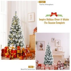 Tangkula Pre-lit Snow Flocked Christmas Pine Tree, Hinged Artificial Xmas Tree W/ Remote-controlled Multi-Color Lights -Christmas Trees Sales Store unnamed file 2617