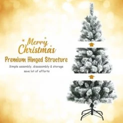 Tangkula Pre-lit Snow Flocked Christmas Pine Tree, Hinged Artificial Xmas Tree W/ Remote-controlled Multi-Color Lights -Christmas Trees Sales Store unnamed file 2619