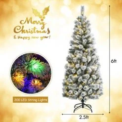 Tangkula Pre-lit Snow Flocked Christmas Pine Tree, Hinged Artificial Xmas Tree W/ Remote-controlled Multi-Color Lights -Christmas Trees Sales Store unnamed file 2620