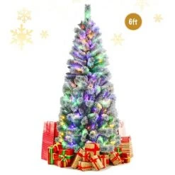 Tangkula Pre-lit Snow Flocked Christmas Pine Tree, Hinged Artificial Xmas Tree W/ Remote-controlled Multi-Color Lights -Christmas Trees Sales Store unnamed file 2621