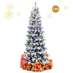 Tangkula Pre-lit Snow Flocked Christmas Pine Tree, Hinged Artificial Xmas Tree W/ Remote-controlled Multi-Color Lights -Christmas Trees Sales Store unnamed file 2622