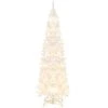 Costway 7FT Pre-Lit Hinged Pencil Christmas Tree White w/ 300 LED Lights & 8 Flash Modes