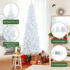 Costway 7FT Pre-Lit Hinged Pencil Christmas Tree White w/ 300 LED Lights & 8 Flash Modes -Christmas Trees Sales Store unnamed file 2629