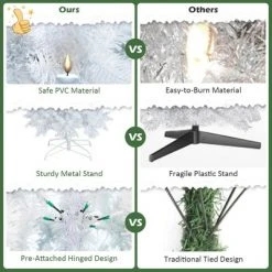 Costway 7FT Pre-Lit Hinged Pencil Christmas Tree White w/ 300 LED Lights & 8 Flash Modes -Christmas Trees Sales Store unnamed file 2630