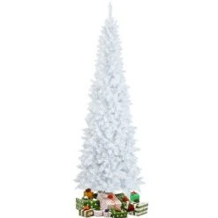 Costway 7FT Pre-Lit Hinged Pencil Christmas Tree White w/ 300 LED Lights & 8 Flash Modes -Christmas Trees Sales Store unnamed file 2632