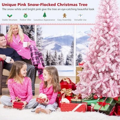 Costway 7.5FT Pre-Lit Snow Flocked Pink Christmas Tree 1100 Tips w/ 450 Lights & 8 Modes 5 Costway 7.5FT Pre-Lit Snow Flocked Pink Christmas Tree 1100 Tips w/ 450 Lights & 8 Modes - Image 5
