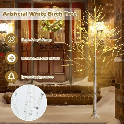 Costway 6ft Pre-lit White Twig Birch Tree for Christmas Holiday w/96 LED Lights 5 Costway 6ft Pre-lit White Twig Birch Tree for Christmas Holiday w/96 LED Lights - Image 5