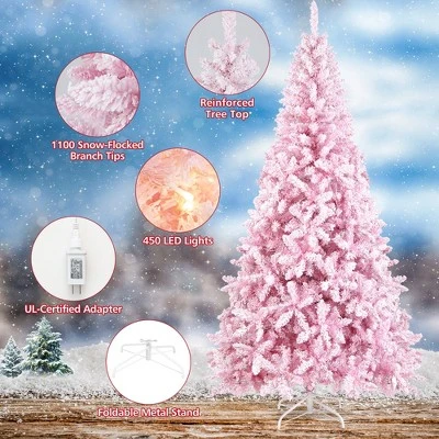 Costway 7.5FT Pre-Lit Snow Flocked Pink Christmas Tree 1100 Tips w/ 450 Lights & 8 Modes 8 Costway 7.5FT Pre-Lit Snow Flocked Pink Christmas Tree 1100 Tips w/ 450 Lights & 8 Modes - Image 8