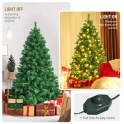 Tangkula Pre-Lit Hinged Lifelike Xmas Tree, Lush Artificial Christmas Tree W/ PVC Tips LED Lights 8 Flash Modes -Christmas Trees Sales Store unnamed file 2670