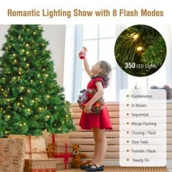 Tangkula Pre-Lit Hinged Lifelike Xmas Tree, Lush Artificial Christmas Tree W/ PVC Tips LED Lights 8 Flash Modes -Christmas Trees Sales Store unnamed file 2671