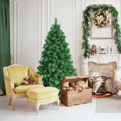 Tangkula Pre-Lit Hinged Lifelike Xmas Tree, Lush Artificial Christmas Tree W/ PVC Tips LED Lights 8 Flash Modes -Christmas Trees Sales Store unnamed file 2673