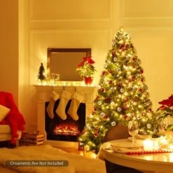 Tangkula Pre-Lit Hinged Lifelike Xmas Tree, Lush Artificial Christmas Tree W/ PVC Tips LED Lights 8 Flash Modes -Christmas Trees Sales Store unnamed file 2674