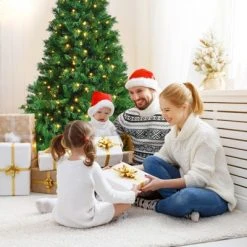 Tangkula Pre-Lit Hinged Lifelike Xmas Tree, Lush Artificial Christmas Tree W/ PVC Tips LED Lights 8 Flash Modes -Christmas Trees Sales Store unnamed file 2675