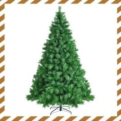 Tangkula Pre-Lit Hinged Lifelike Xmas Tree, Lush Artificial Christmas Tree W/ PVC Tips LED Lights 8 Flash Modes -Christmas Trees Sales Store unnamed file 2678